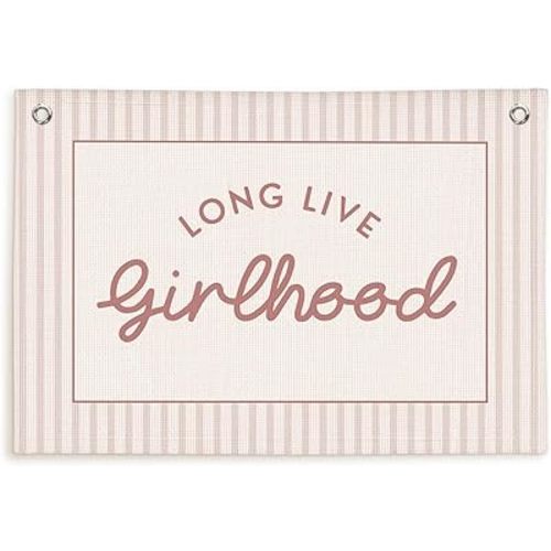 Lacama Long Live Girlhood Banner, Pink Linen Banners Wall Hanging Banner Flag Decor for Toddler Girls Room Nursery, Wall Hanging Flag 30x20 Inch