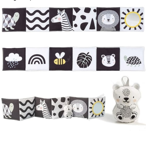 Taf Toys Newborn Soft Activity Book Black & White High Contrast Baby Book Infant Sensory Toys Tummy Time Soft Cloth Books for Babies Textured Fabric Crinkling Shapes Patterns 0-12 Months Newborn Toys