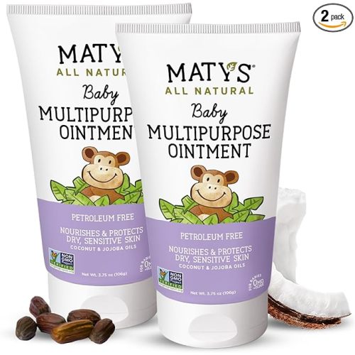 Matys Multipurpose Baby Ointment, All Over Gentle Skin Protection for Newborns & Up, Soothes Dry Irritated Skin, Diaper Area, Dry Scalp, Drool Irritation, Petroleum Free, 2 Pack, 3.75 oz each tube - 3.75 Ounce (Pack of 2)