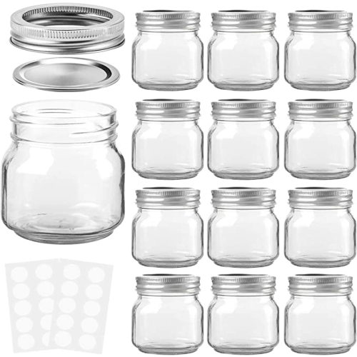 KAMOTA Mason DIY Spice Jars 8 oz With Regular Lids and Bands, Ideal for Jam, Honey, Wedding/Shower Favors, 12 PACK, 20 Whiteboard Labels Included