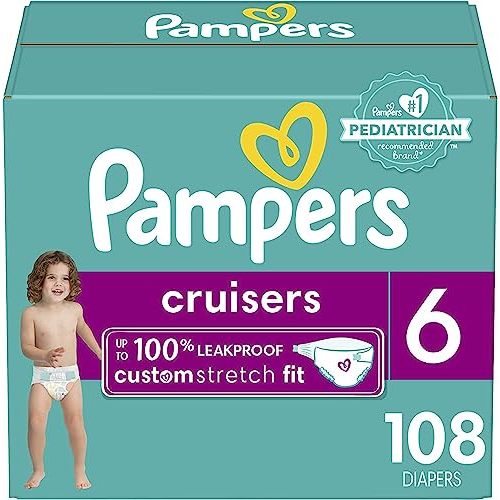 Pampers Cruisers Diapers - Size 6, One Month Supply (108 Count), Disposable Active Baby Diapers with Custom Stretch