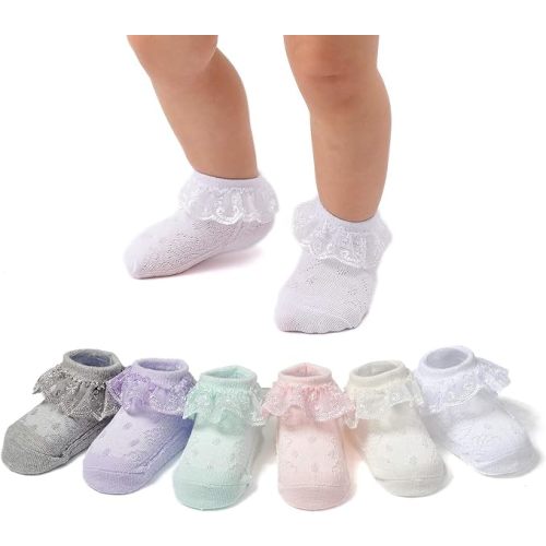 Mini angel Baby Lace Socks Baby Girl Double/Eyelet Lace Ruffle Frilly Socks for Newborn Infant and toddlers Gift Set