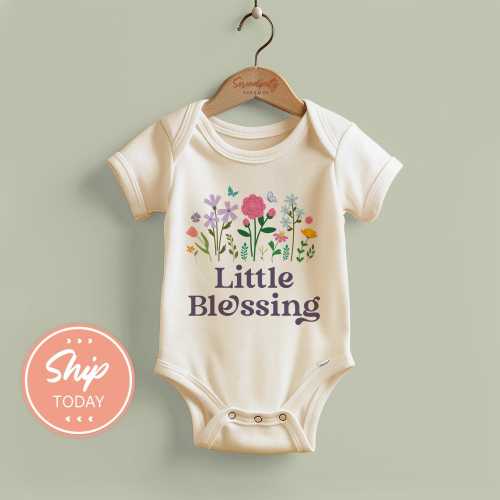 Little Blessing Onesies® Brand, Religious Baby Bodysuit, Floral Baby Clothes, Christian Baptism Baby Gift, (KA-REL36)
