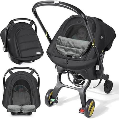 Orzbow Winter Car Seat Cover for Babies, Waterproof Carseat Canopy Cover with Peep Window of Breathable Mesh, Warm and Cozy Baby Car Seat & Carrier Covers for Cold Weather, Machine Washable, Black