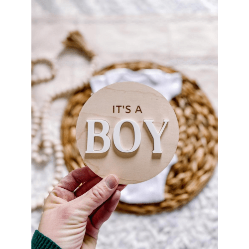 It’s A Boy Gender Reveal Announcement Sign, Round White
