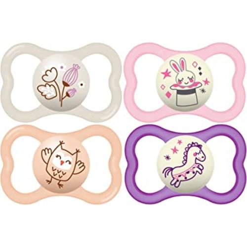 MAM Air Night & Day Baby Pacifier, for Sensitive Skin, Glows in The Dark, 6-16 Months, Girl, 4 Count