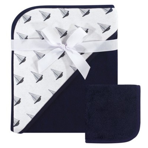 Hudson Baby Infant Boy Cotton Hooded Towel and Washcloth 2pc Set, Sailboat, One Size