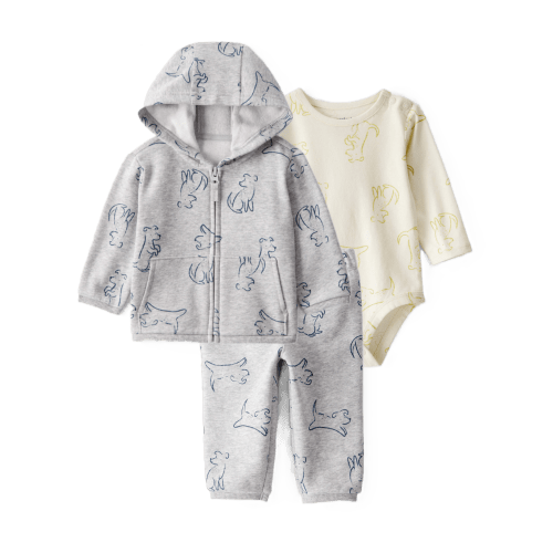 Baby Boy 3-Piece Dog Hoodie, Pants & Bodysuit Set - Grey/Ivory - Carter's | Carter's