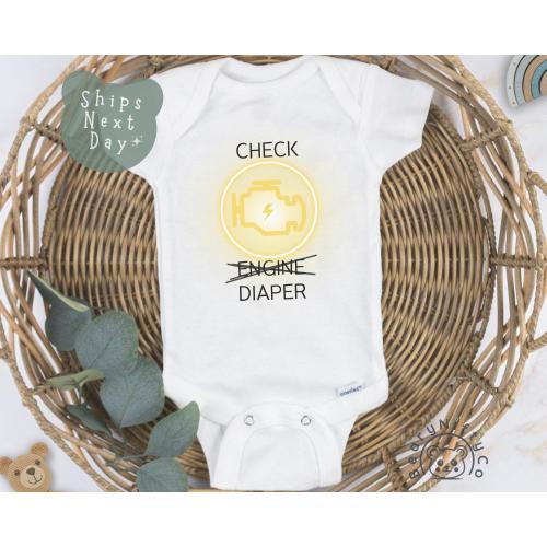Check Engine Diaper Baby Onesie®, Funny Mechanic Dad Baby Bodysuit, Cute Baby Shower Gift, Father’s Day Gift for Newborn