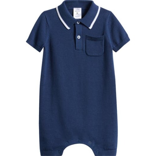 Tipped Cotton Sweater Romper, 9M