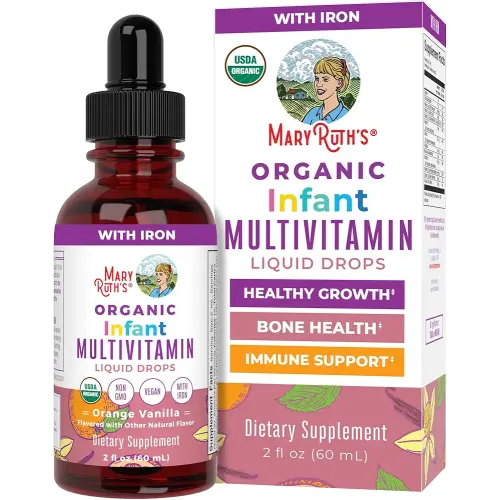 MaryRuth Organics Multivitamin with Iron for Infants | USDA Organic | Liquid Drops for Babies 6-12 Months | Immune Support & Overall Wellness | Vegan | Non-GMO | Gluten Free | 2 Fl Oz