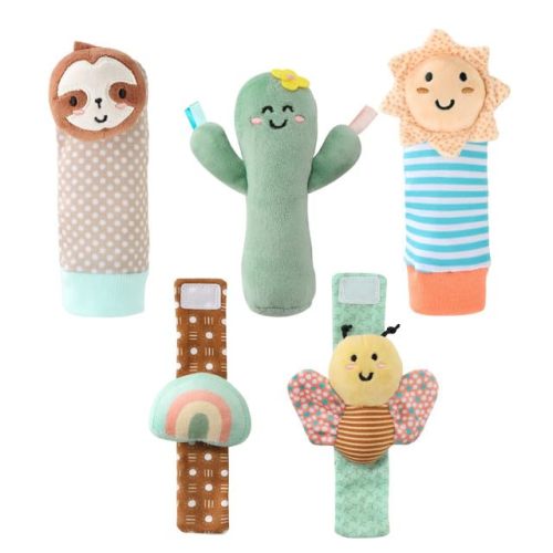 The Peanutshell Sock Rattles Set of 5 - Girl Boy Baby Rattle Socks, Soft Toys 0-6-12 Month, Infant Toys, Gender Neutral Baby Items, Newborn Toys 0-3 0-6 Months Old Babies Gift, Boho Baby Stuff