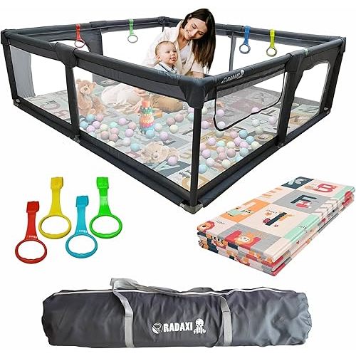 Baby Playpen with Mat 79x71 Inch Large Playpen for Babies and Toddlers Playard with Zipper Gate Safety Fence Play Pen with Soft Breathable Mesh Indoor & Outdoor Kids Activity with Playmat Dark Gray
