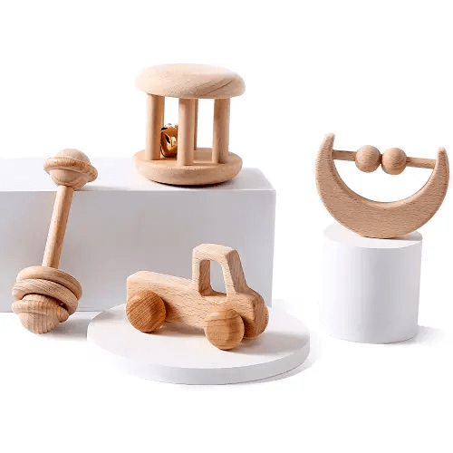 Wood Baby Rattle Personalizable Infant Rattle Sensory Development Wooden Toys Set