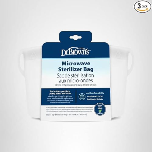 Dr. Brown's Microwave Steam Sterilizer Bag for Baby Bottles, Breast Pump Parts & Other Toddler Accessories, 100% Silicone, Reusable Sterilizing Bag