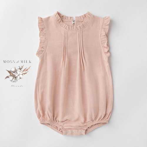 Linen Romper For Girls Cottage Core Ruffle Romper Cute Summer Jumpsuit Cotton Clothing For Babies Neutral Tone Outfit For Photoshoot Toddler