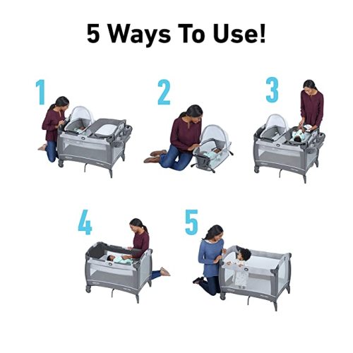 Graco Pack 'n Play Close2Baby Bassinet Playard Features Portable Bassinet Diaper Changer and More, Derby - Wells - 27x29x33 Inch (Pack of 1)