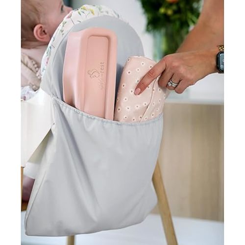 Highchair Handy Pocket Pouch, Compatible with IKEA Antilop Highchair, High Chair Accessories, Wipeable and Waterproof Material, One Large Pouch with an Internal Zip Pocket-(Blush)