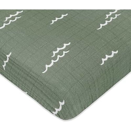 Babyletto 100% Organic Cotton Mini Crib Sheet, GOTS-Certified, Fitted 360°, Ultra-Soft and Breathable Muslin - Ocean Waves