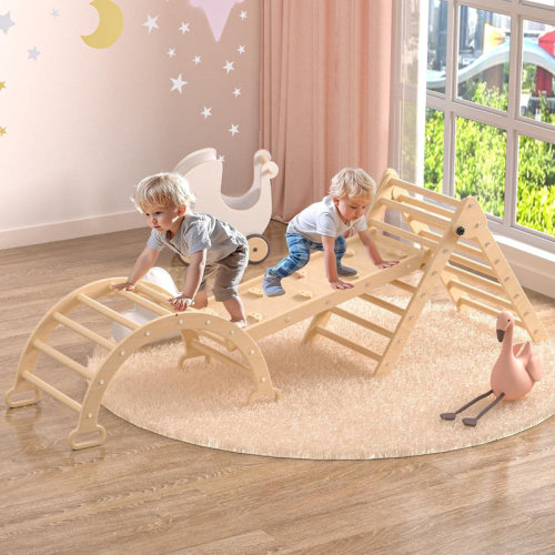 GLAF 7 In 1 Pikler Triangle Set, Toddler Climbing Toys With Ramp Sliding, Climbing, Rocker | Wayfair