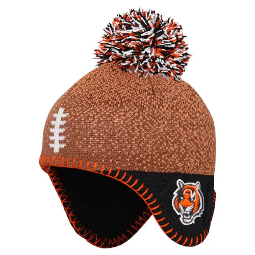Infant Cincinnati Bengals Brown Football Head Knit Hat with Pom