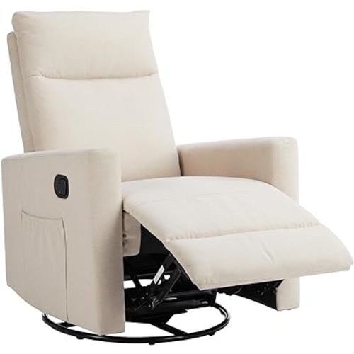 Sweetcrispy Recliner Chair, 360 Swivel Rocker Chair for Adults, Glider Rocker Recliners, Nursery Chairs for Living Room, High Back, Upholstered Deep Seat,Beige
