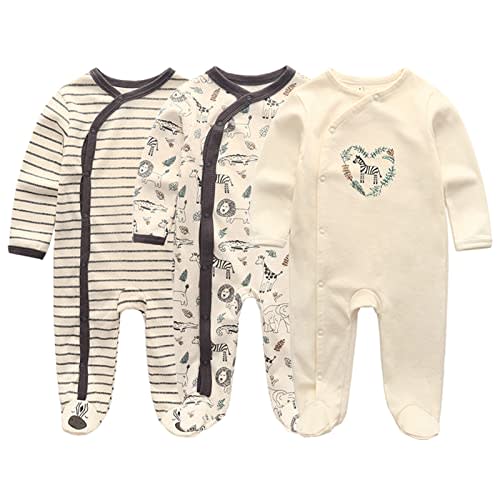 MAMIMAKA Baby Boys Girls Footies One-Piece Romper Long-Sleeve Jumsuit Cotton Newborn Clothes Set 3-Pack Baby Pajamas