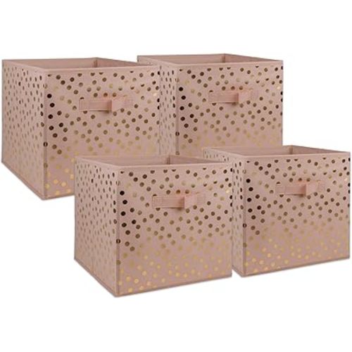 DII Non Woven Polyester Storage Bin, Polka Dot, Pink & Gold, Small Set of 4