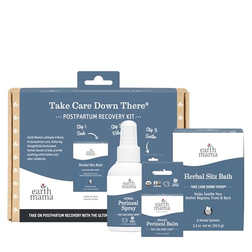 Earth Mama Postpartum Recovery Kit, Take Care Down There® Trifecta with Organic Perineal Balm, Sitz Bath & Herbal Peri Spray, 3-Piece Set