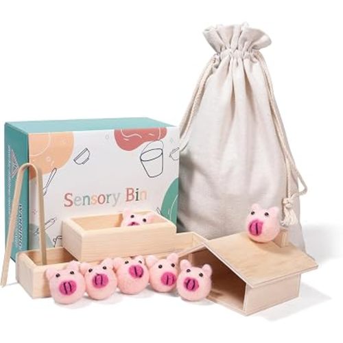 Sorting Stacking Wooden Toys for Toddlers, Montessori Pig Toy