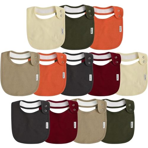 Baby Snap Bibs for Boys & Girls,12 Pack Drooling Bibs for Infants, Newborns, Organic Cotton,Adjustable,Machine Washable - Daily Bassic
