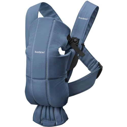 BabyBjorn Baby Carrier Mini, Cotton, Vintage Indigo Newborn Carrier (7-25 lbs), Ergonomic, Easy-to-Use