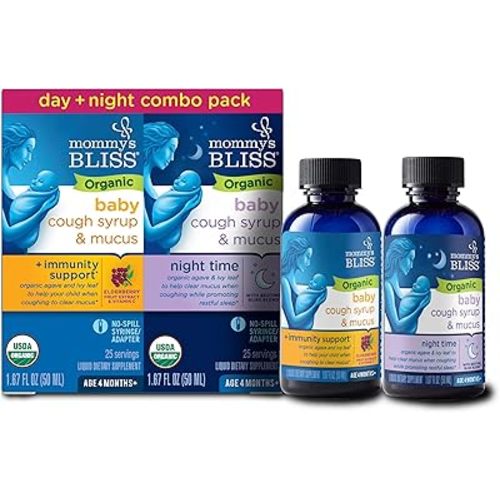 Mommy's Bliss Organic Baby Cough Syrup & Mucus Relief, Day and Night Combo Pack, Contains Organic Agave and Ivy Leaf, For Ages 4 Months+, 1.67 Fl Oz (Pack of 2)