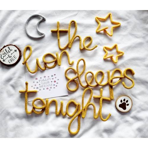 The Lion Sleeps Tonight l Children's Room Sign l Wall Hanging l Nursery Sign l Kids Room Decor l Knitted Words l Little Lion