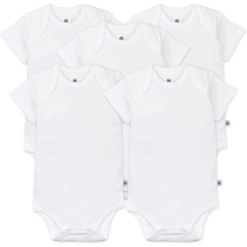 Honestbaby Organic Cotton Short Sleeve Bodysuits Multi Pack - 5 Pack Bright White - 6-9 Months