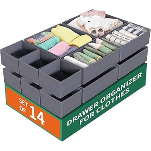 ORLISA14 Pack Drawer Organizer for Clothes Dresser Organizer for Nursery-Perfect Baby Cloth Organizer and Storage & General Nursery Organization or Dresser Drawer Organizer Bins Foldable Washable Grey