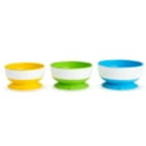 Munchkin Baby Toddler Stay-Put Suction Bowls, Spill-Proof, 3 Count, Yellow/Green/Blue for Infants