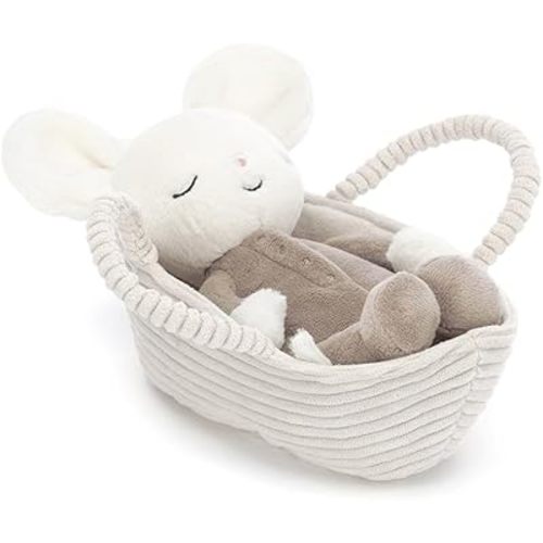 Jellycat Rock-a-Bye Mouse with Basket Stuffed Animal, 8 inches - Mouse Plush Toy - Classic Children's Gift