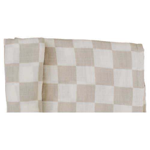 Taupe Checkered Muslin Swaddle Blanket