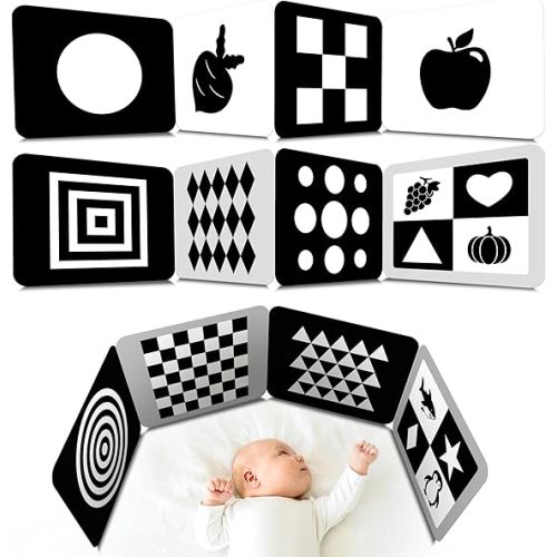 50 Pages Visual Stimulation Flashcards, 25 PCS Black and White Baby Visual Stimulus Cards Sensory Developmental Black White Card Set for Newborn Baby 0-3 Months (5.5” X 5.5”)