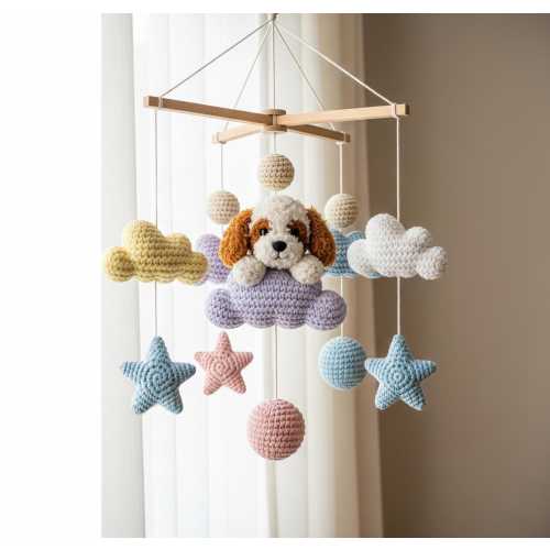 Custom Dog Baby Mobile, Crochet Baby Mobile, Custom Puppy Nursery Decor, Crib Mobile, Nursery Mobile, Baby Shower Gift, Newborn Gift