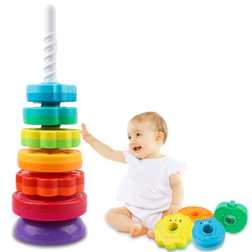 LBAIBB Spinning Stacking Toys,Spin Toys for Toddlers 1-3,Montessori Toys for 1 Year Old,Rainbow Spin Tower,Autism Sensory Learning Toy,Suitable for Gifts for Boys and Girls