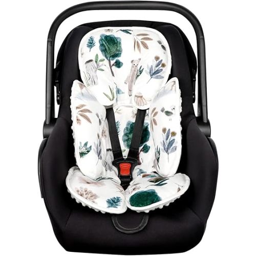 2 in 1 Infant Car Seat Insert, Car Seat Head Support Baby Girls Boys, Soft Newborn Carseat Insert Cushion, Perfect for Carseats, Strollers, Swings (White Animals)