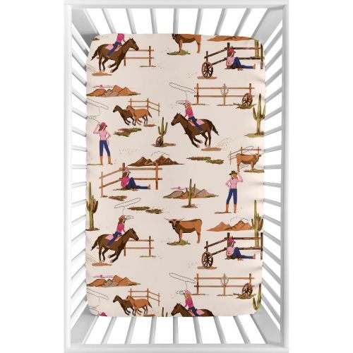 Sweet Jojo Designs Girl Baby Fitted Mini Crib Sheet Western Cowgirl Pink Brown Beige Blue