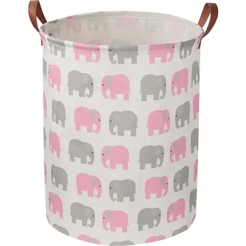 Baby Girl Laundry Basket,Waterproof Kids Hamper for Toys,Clothes Hampers for Nursery,Gift Basket,Room Decor,Collapsible Storage Basket (Pink Elephant)