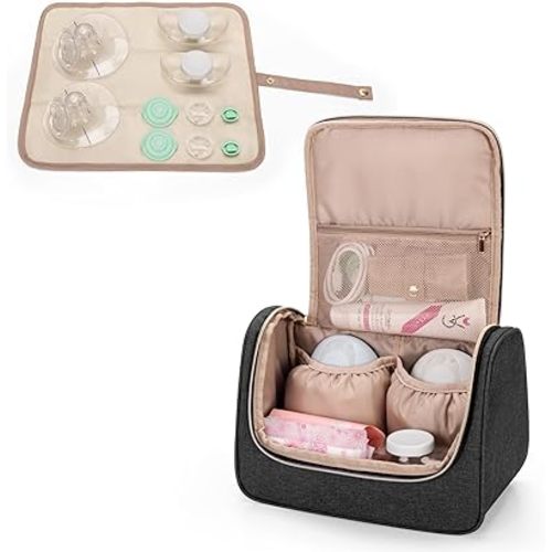 Luxja Wearable Breast Pump Bag (with a Waterproof Mat) Compatible with Momcozy and Elvie Breast Pump, Carrying Case for Wearable Breast Pump and Extra Parts (Patent Pending), Black