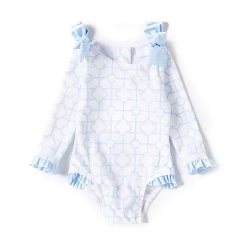 Edgehill Collection x The Broke Brooke Baby Girls Newborn-24 Months Camille Trellis Print Bow Shoulder Detail One Piece Swimsuit