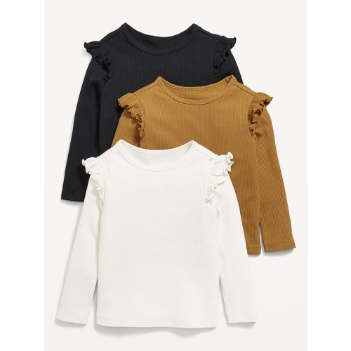 Long-Sleeve Ribbed Ruffle-Trim T-Shirts 3-Pack for Toddler Girls