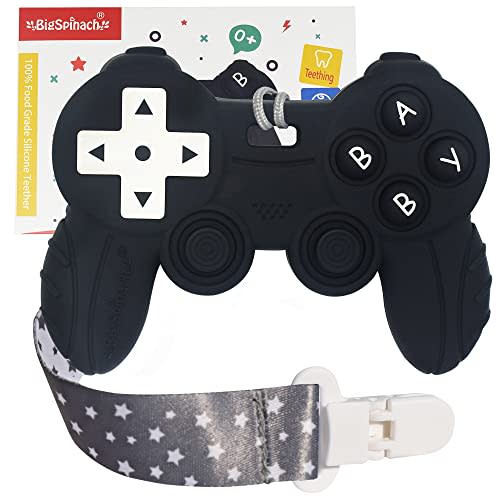 Cool Remote Game Control Teething Toy for Babies 0-6 6-12 Months,Game Controller Teether for Gamer Parents,Baby's First Valentines Day Gifts,Silicone Remote Chew Toys(Black