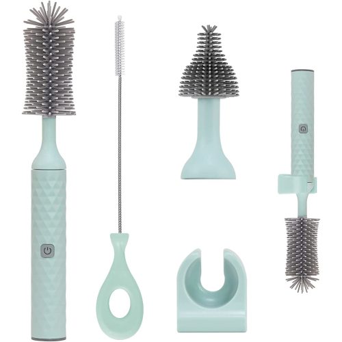 Electric Bottle Brush Set with Baby Bottle Brush Cleaner, Nipple Brush,Straw Cleaner Brush,Travel Baby Essentials, for Moms,Blue